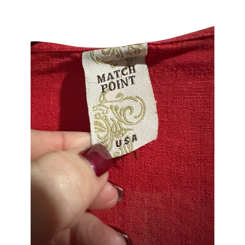 Match Point USA 100% Linen Shirt Red‎ Medium Ruffle Buttons Relaxed #R6-3 - Picture 2 of 8